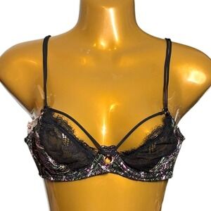 Savage X Fenty Black Plaid Lace Strappy‎ Push Up Bra NWT 34A